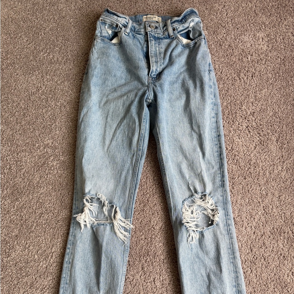 Abercrombie & Fitch Light Blue Distressed Straight Leg Jeans